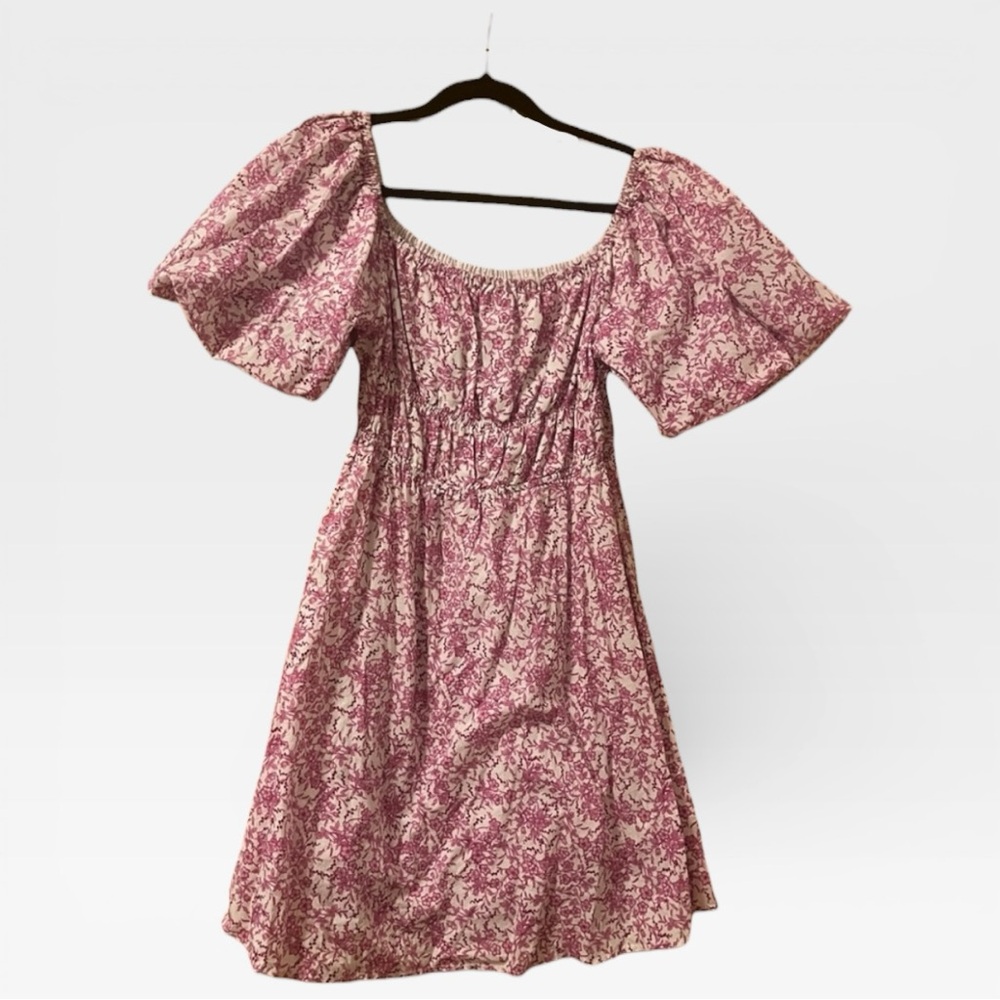 KOURT Pink Floral Puff Sleeve Dress